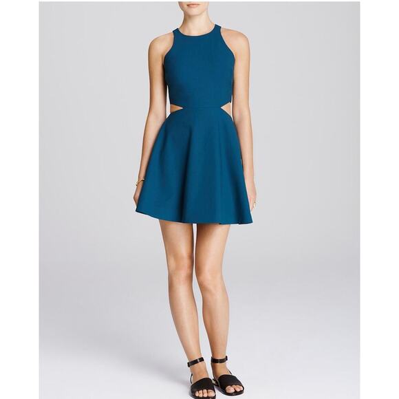 Elizabeth and James Womens Dress 2 Teal‎ Blue Emorie Cutout Halter Mini Cocktail - Picture 1 of 16
